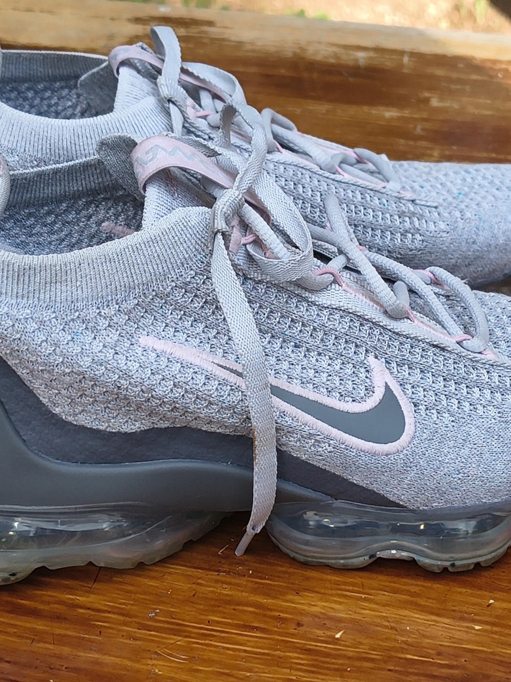 Nike Women’s Knit Vapor Max Sneakers - Light Gray with Pink Trim - Picture 2 of 10